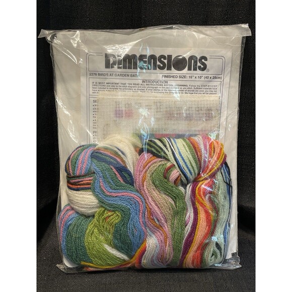 Dimensions Needlepoint Kit #2378 Birds At Garden Bath Vintage 1990 Crossstitch - Picture 4 of 4